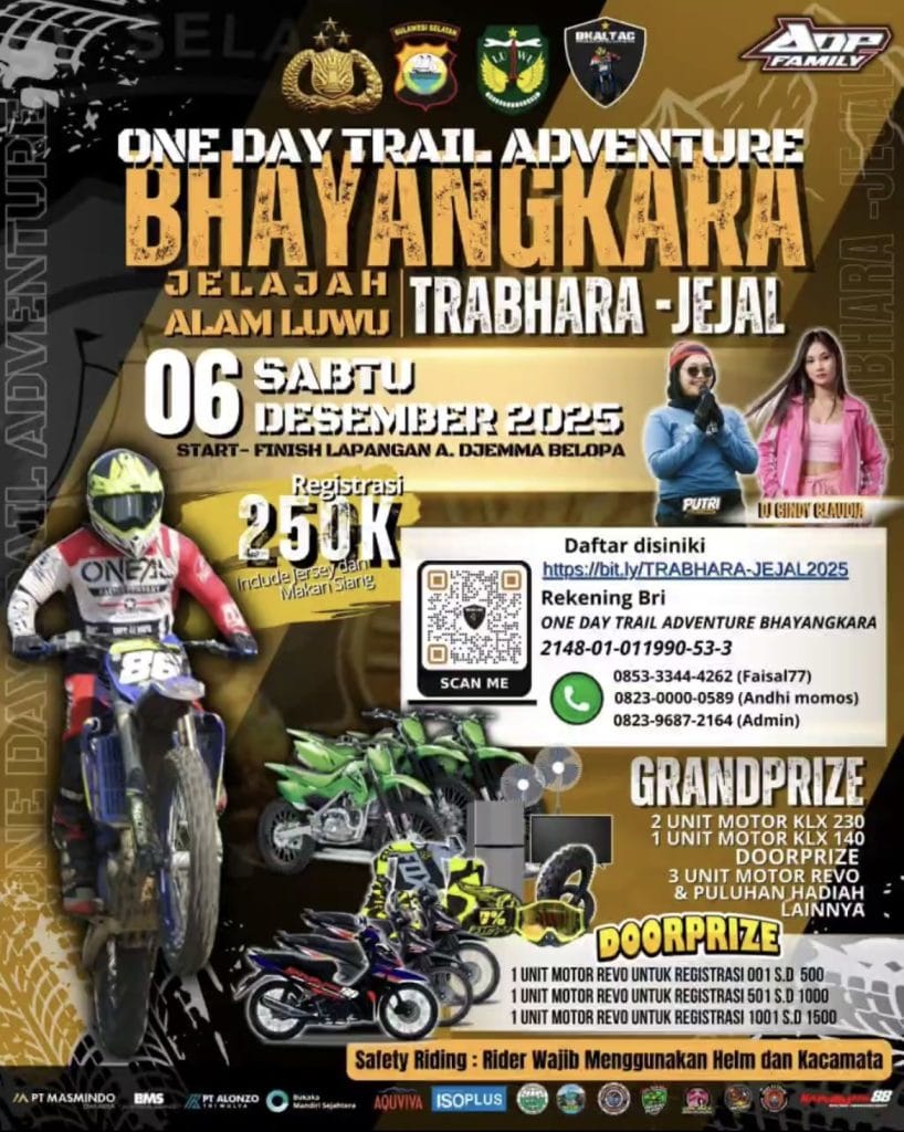 Polres Luwu Hadirkan Event Trail Trabhara Jelajah Alam Luwu 2025: Tantangan Ekstrem, Hadiah Motor, dan Dokumentasi Gratis untuk Crosser